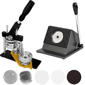 2.28x2.28in Round Fridge Magnets Badge Maker Machine DIY Photo Refrigerator Sticker Magnet Press Machine+Paper Cutter+100pcs Materials (Black)