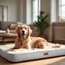 Deconovo Orthopedic Dog Bed for Medium & Large Dogs Supportive Memory Foam with Washable Cover, Non-Slip Base Comfort for Senior, Arthritic & Active Pets, White, 44" Lx32 Wx3 Th