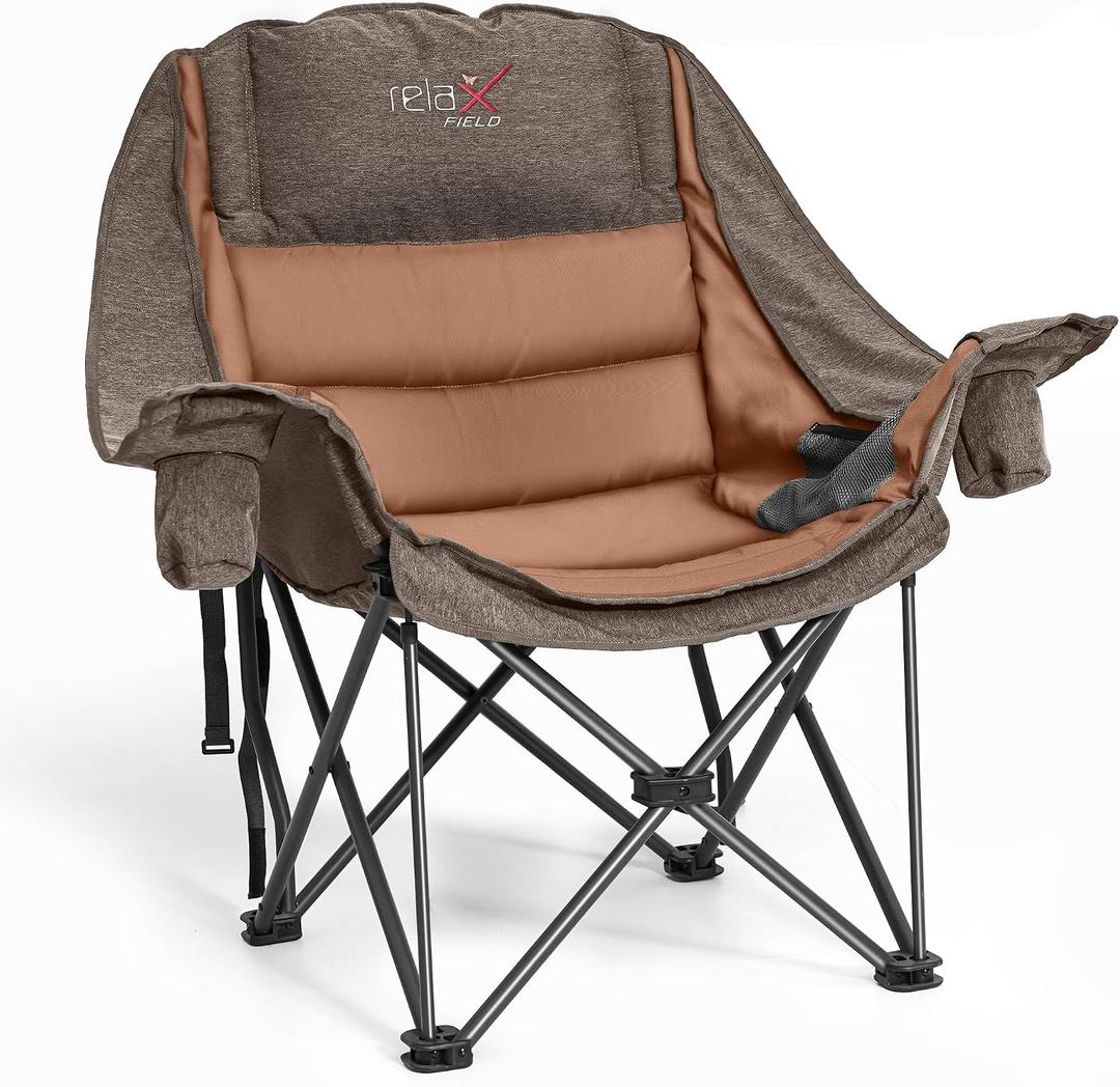 Oversized Camping Chairs with Cup Holder 500LBS, Coffee | Side Pocket,Collapsible Padded Arm Chair, Heavy Duty,Folding Chair,Ideal for Sports,Outdoor,Beach,Fishing,Lawn
