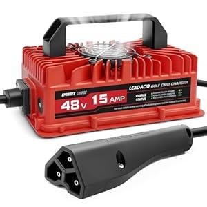 EPOWREY 15 AMP 48 Volt Golf Cart Battery Charger for EZGO RXV & TXT 3-pin Triangular Plug