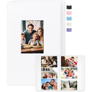 Photo Album 4x6 360 Photos, Large Capacity Linen Cover with Front Window, 4 x 6 Picture Album, 360 Photos 4x6 Photo Album Book for Wedding Kids Travel Family Baby Pictures (White)