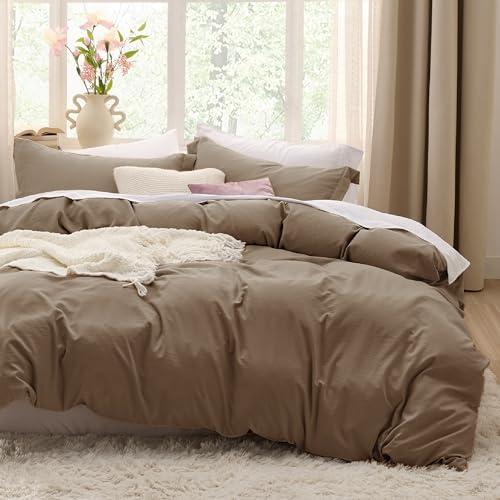 Bedsure Coffee Oversized King Duvet Cover - 3 Pieces Prewashed Cotton-Like Polyester Extra Soft Bedding Set, Includes 1 Duvet Cover 120x98 Inches with Zipper Closure & 2 Pillow Shams, No Comforter