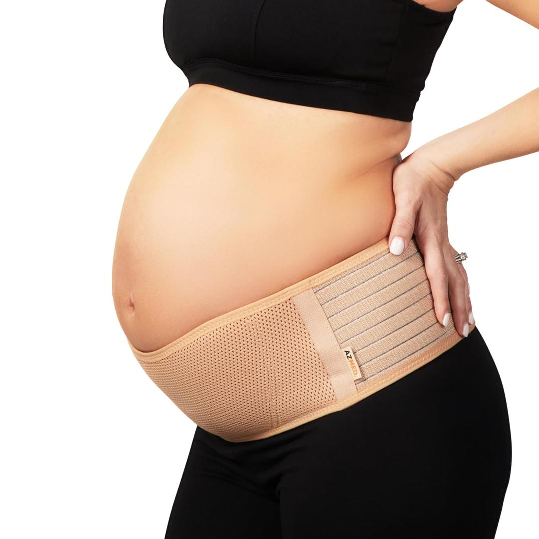 AZMED Maternity Belt Back Support - Adjustable Abdominal Binder for Pregnancy - Belly Band for Pelvic, Waist & Lower Back Comfort - Fits Up to 46 Inches - Beige, One Size