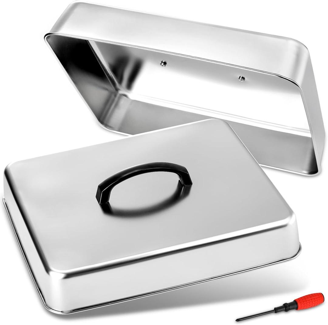 ZEAYEA 2 Pack 13 x 11.3 Inch Griddle Basting Cover, Stainless Steel Cheese Melting Domes, Rectangular Metal Steaming Cover, BBQ Grilling Accessories for Flat Top Griddle, Indoor or Outdoor Camping