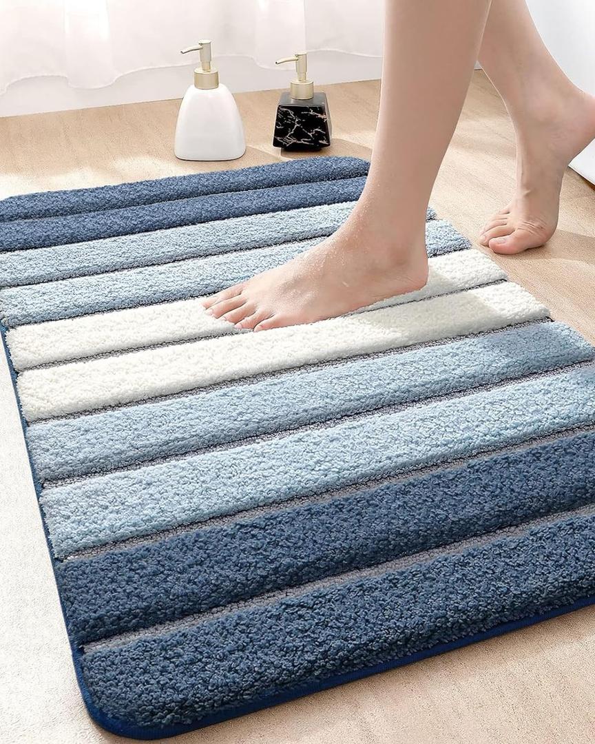 DEXI Bath Mats for Bathroom, 16x24 Absorbent Microfiber Bath Mat Quick Dry, Washable Bathroom Rugs with Non Slip Backing for Shower Floor, Blue