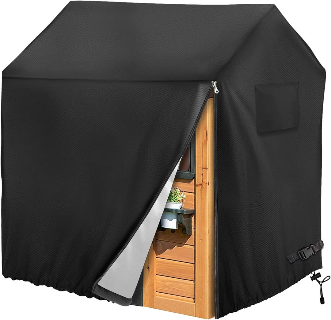 Playhouse cover, Outdoor wooden kids playhouse covers, 57" L x 57" W x 63" H, Waterproof, Sun Protection dust, Easy to Put on with Side Zipper, 640D Heavy Duty Oxford Fabric, (Black)
