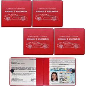 4 PCS Car Registration and Insurance Holder, Vehicle Glove Box Organizers with Closure for License Document, Auto Essential Paperwork Wallet Case Holder, Car Accessories (Red, Car Logo)