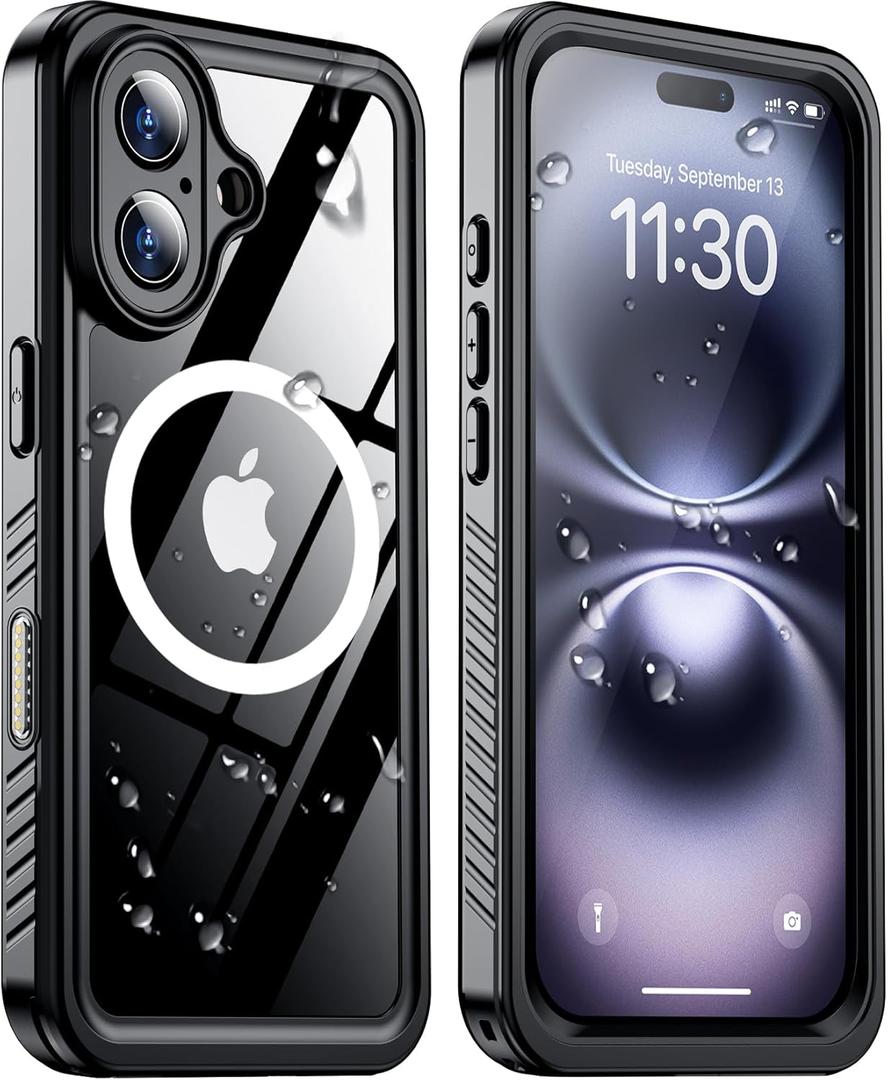 Temdan Magnetic for iPhone 16 Case Waterproof,Built-in Screen Protector[IP68 Underwater][Upgrade Military Dropproof][Compatible with MagSafe] Full Body Shockproof for Case 6.3''-Black