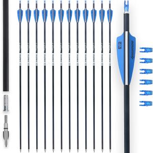 31Inch Carbon Arrows for Target Practice Hunting Arrow with Removable Tips for Compound & Recurve Bow(Pack of 12) (Blue White)