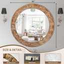 30 Inch Brown Solid Wood Round Wall Mirrors, Decorative Circle Mirror for Bathroom, Bedroom, Living Room, Hallway, Foyer, Entryway