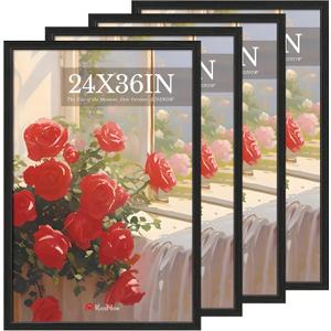 24x36 Poster Frame 4 Pack, Textured Black Solid Wood Picture Frame, Wall Hanging