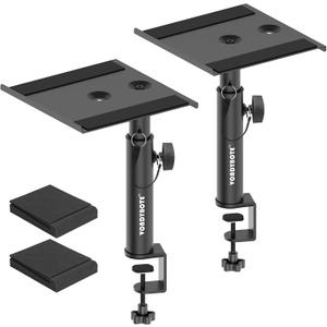 Set of 2 Studio Monitor Stands Desk Clamp Desktop Speaker Stands with Isolation Pads, Black