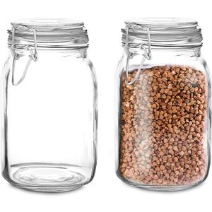 Set of 2 Large Glass Mason Jar with Lid (3 Liter) | Airtight Glass Storage Container for Food, Flour, Pasta, Coffee, Candy, Dog Treats, Snacks & More | Glass Organization Canisters 100 Ounces (100 oz 2 pack)