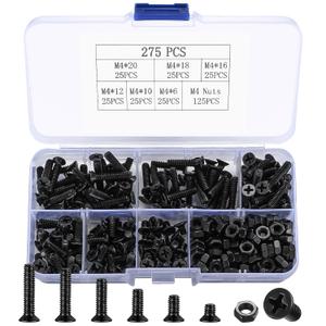 M4 Flat Head Machine Screws and Nuts Kit, 275 Pcs Black Countersunk Head Phillips Screws Bolts Hex Nuts Assortment Kit - M4 x 6mm/ 10mm/ 12mm/ 16mm/ 18mm/ 20mm (One Size) M4 Flat Head Machine Screws and Nuts Kit, 275 Pcs Black Countersunk Head Phillips Screws Bolts Hex Nuts Assortment Kit - M4 x 6mm/ 10mm/ 12mm/ 16mm/ 18mm/ 20mm (One Size)