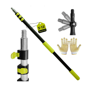 3-12ft Telescopic Extension Pole,Multi-Purpose Extension Pole with 180° Universal Thread Head, Black Oxide Aluminum Extendable Pole with Flip-Lock, for Painting,Dusting,Window Cleaning