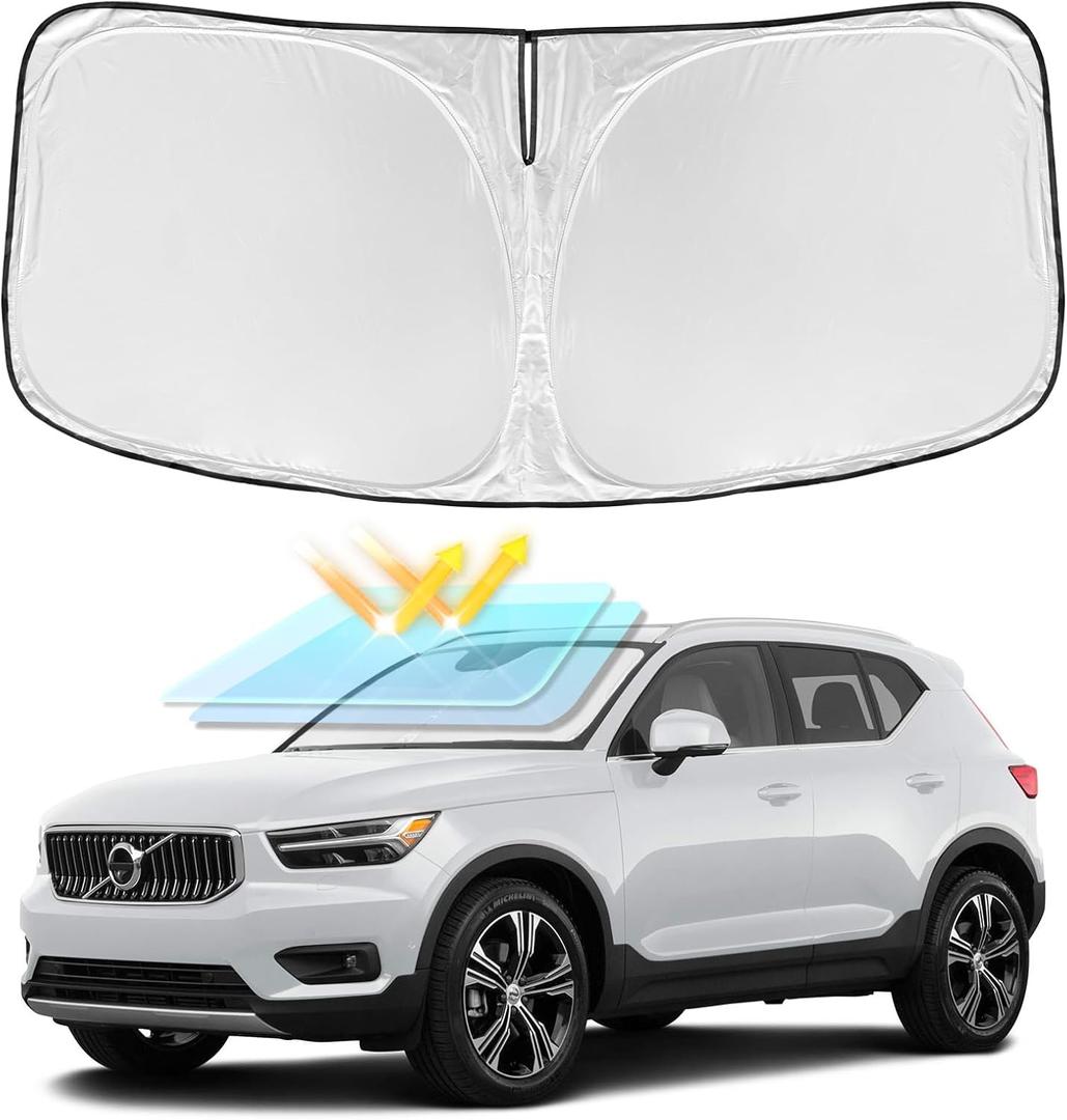 for Volvo XC40 2019-2025 Windshield Sun Shade - 4 Layers Car Sunshades for Front Windows Shade Cover Custom Fit XC40 Sun Visor 240T Retractable Shade Blocks UV Rays Car Accessories