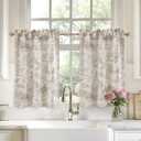 DriftAway Kitchen Curtains Toile Tier Linen Short Curtains Cafe 36 Inch Length for Living Room Bathroom Farmhouse French Country Vintage Printed Pattern Rod Pocket 2 Panels Beige