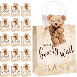 Tinlade 16 Pcs Bear Baby Shower Bags Paper Party Bags with Handles Baby Shower Favor Decorations for Guests Presents Supplies