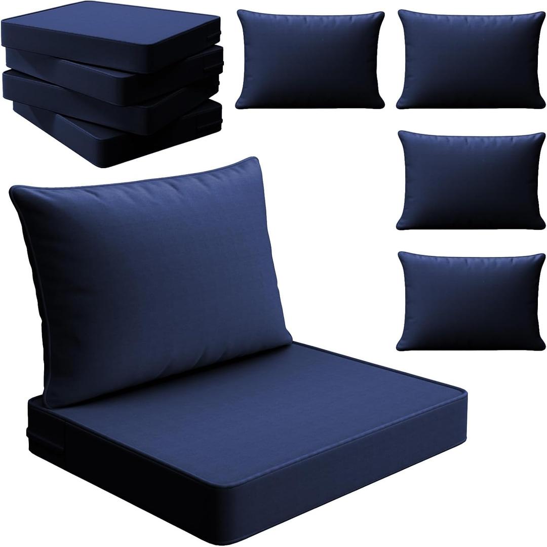 THMINS Dark Blue Outdoor Patio Cushion Set of 4, 24x24 Inch Deep Seat and Back Cushions, Waterproof & Fade-Resistant, Removable Covers.