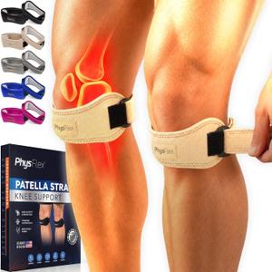 PhysFlex 2 Pack Patella Knee Brace - Knee Support and Pain Relief, Running, Hiking, Basketball, Jumpers Knee, Tendonitis, Adjustable Strap Patellar Tendon Stabilizer (Beige)