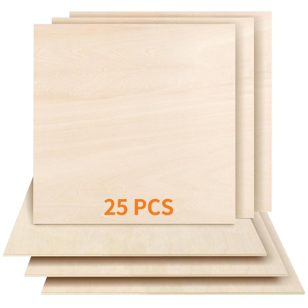 Dofiki 25 Pcs Baltic Birch Plywood 3mm 400 x400 x3mm 1/ 8”x15.7”x15.7” Plywood Sheet for Laser Cutting Engraving Wood Burning Building DIY 15.7 Inch Wood Sheet