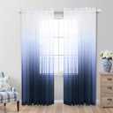 Navy and White Curtains for Living Room Set 2 Panels Rod Pocket Window Ombre Coastal Sheer Curtains for Bedroom Masculine Man's Cave Teen Boys Room Decor Man Christmas 52 x 84 Inches Long Dark Blue