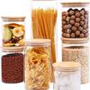 Glass Food Storage Jars, Glass Jars with Bamboo Lids, Kitchen Storage Jars, Canisters with Airtight Lids for Spice, Coffee, Cookie, Set of 7, Pantry Organizers