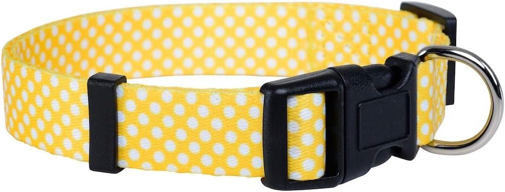 Native Pup Polka Dot Dog Collar, Adjustable for Small, Medium, Large Dogs, Cute Fabric for Boy, Girl (Large (Pack of 1), Yellow)