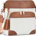 Medium Crossbody Bag for Women,Vegan Leather RFID Crossbody Purse with Built-In Wallet,Womens Shoulder Handbag with Tassel for Travel (Beige Brown)