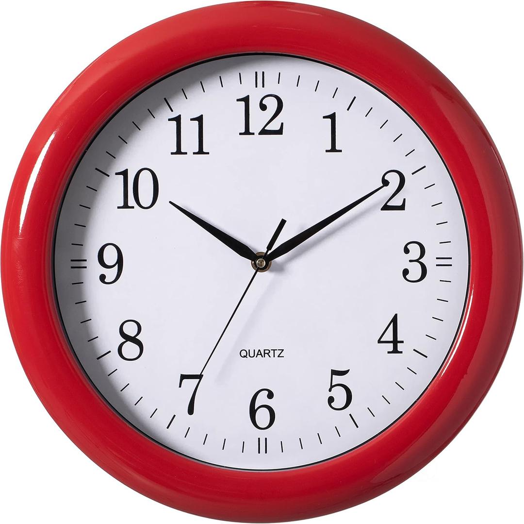 Decorative Classic Red Round Wall Clock for Living Room, Kitchen, Dining Room, Plastic (Single)