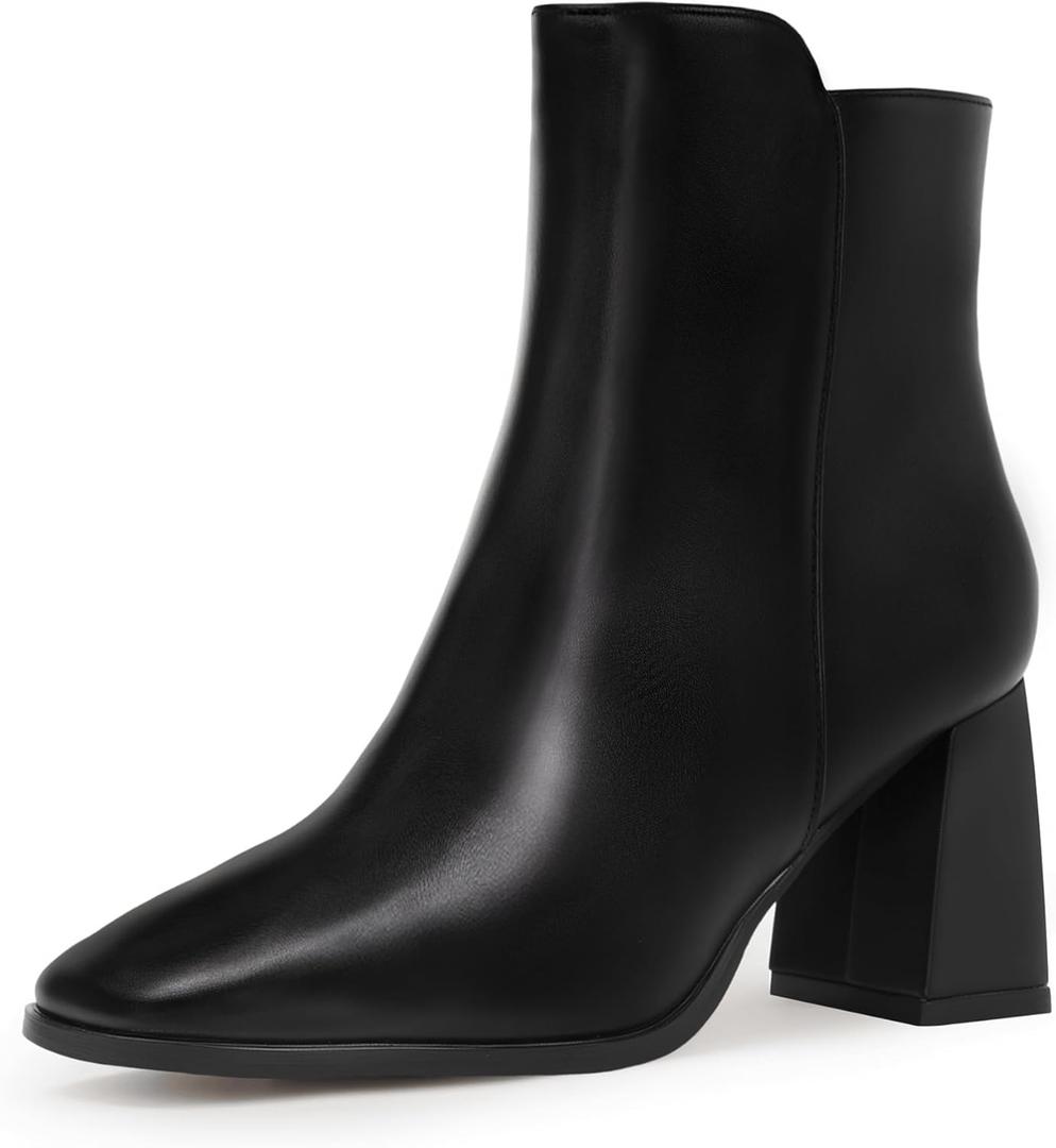 IDIFU IN3 Ankle Boots for Women Square Toe Short Heeled Booties GoGo Chunky Block Heel Dress Boots Comfortable Fashion Cute Fall Booties (Black)