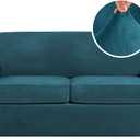 H.VERSAILTEX Real Velvet Plush 3 Piece Stretch Sofa Covers Couch Covers for 2 Cushion Couch Sofa Slipcovers Width Up to 90 Inch Feature Thick Soft Stay in Place (Large Sofa, Deep Teal)