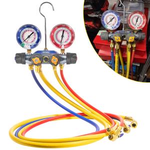 49968 Charging Manifold and 4 Valve Test, A/C Manifold Gauge Tool Set, with 60" Hoses and 3/8" x 45 Compact Ball Valve Hose Set, Large Double Gauges, for Refrigerant Type R-22, R-404A, R-410A