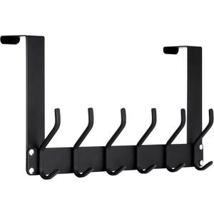 Over The Door Hooks, Door Hanger Hooks for Hanging, Over The Door Towel Racks for Bathroom with 12 Coat Hooks, Over The Door Hanger, Coat Rack Hat Rack Over The Door Organizer (1 Pack, Black)