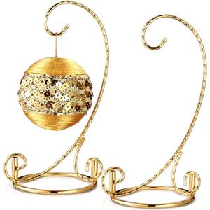 2 Pcs Small Twisted Ornament Display Stand 7.5" H Ornament Hanger Stand Holder Hanging Terrarium Holder for Wedding Christmas Home Office Decor(Gold)