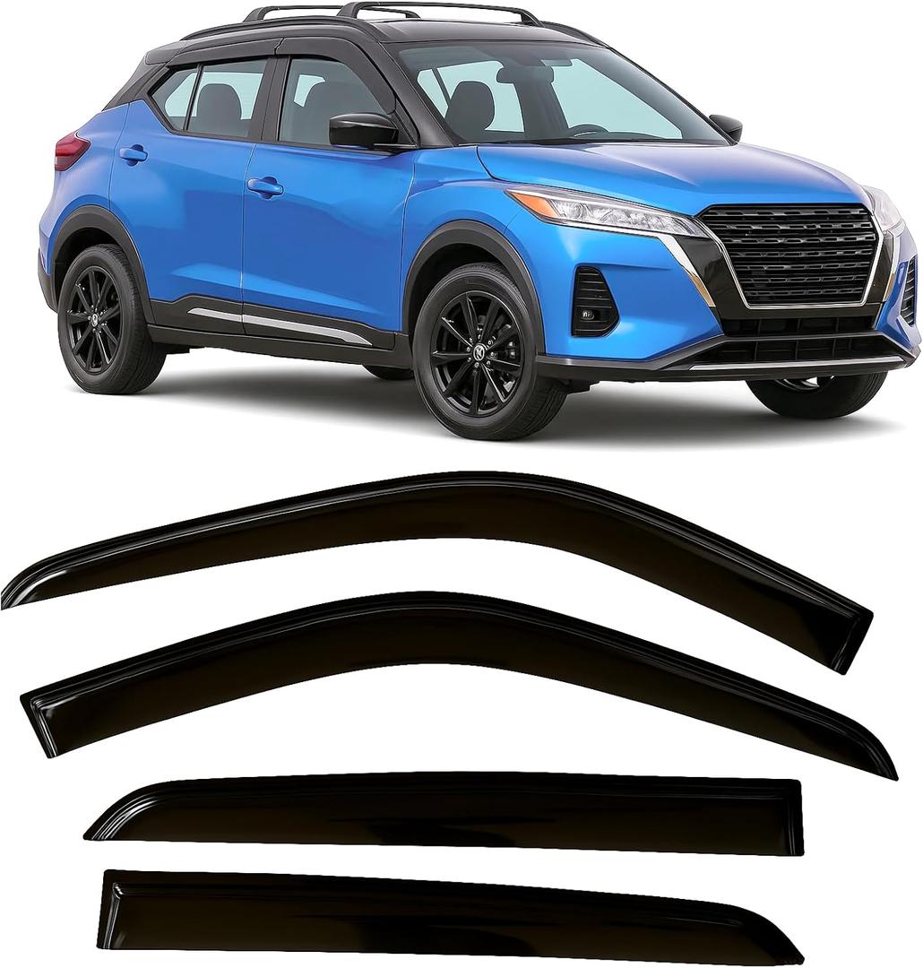 2018-2024 Tape-On Rain Guards for Nissan Kicks Side Window Visor Deflectors Extra Thick Vent Shades 2019 2020 2021 2022 2023