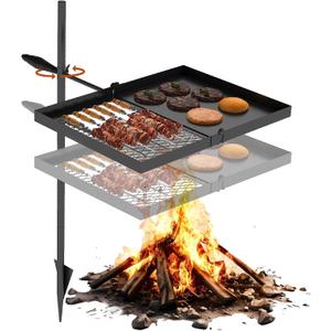 Folding Campfire Grill grate, Compact Height-Adjustable Fire Pit Grilling Grate, Heavy Duty Swivel Over Fire Cooking Grate with Handbag for Outdoor Camping Hiking Backpacking and Family Gatherings