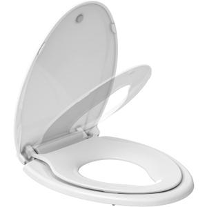 19" Elongated Toilet Seat with Built-In Potty Training Seat, Soft Quiet-Close Lid with Non-Slip Design, Magnetic Kids Seat in White, Easy to Install and Clean