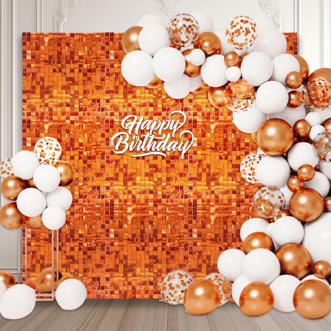 36 PCS Orange Shimmer Wall Backdrop, Laser Square Sequin Photo Backdrops Panel, Glitter Wall Background for Birthdays, Weddings, Halloween, Engagements, Disco Bachelorette Party Decoration (6FTx6FT)