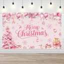 AIBIIN Merry Christmas Party Backdrop Pink Coquette Snowflakes Christmas Tree Merry Xmas Photo Photography Background Winter Wonderland Xmas Party Decoration 70.8x43.4inch