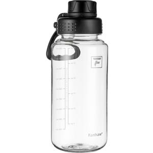 Fanhaw 32 oz Clear Water Bottle with Fast-Flow Spout Lid, BPA-Free Tritan, Wide Mouth, Leakproof, Reusable Bottle for Gym, School, Office, Travel (Clear&Black)
