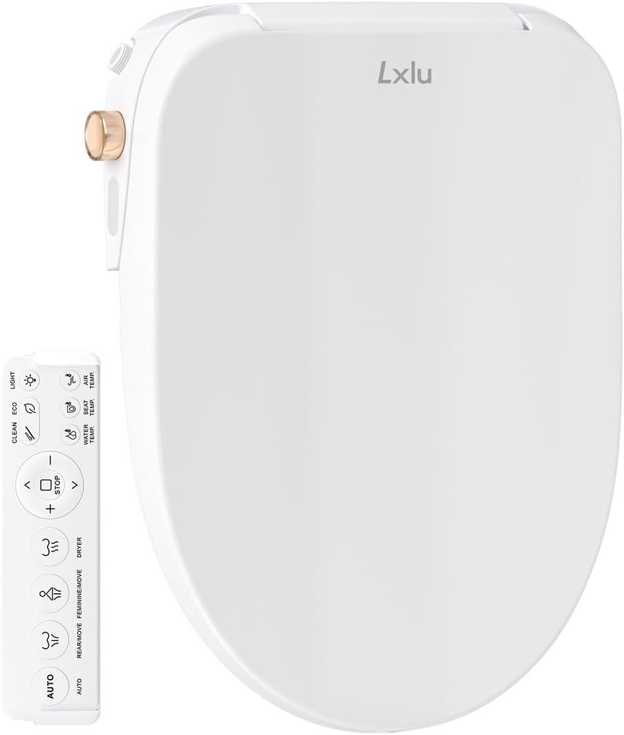 Bidet Toilet Seat, Electric Heated Toilet Seat with Instant Warm Water & Dryer, Rear and Feminine Washing, Self-Clean Nozzle, Wireless Remote, Slow Close Lid, Night Light, Elongated