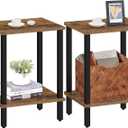 TUTOTAK End Table, Set of 2, Side Table, Nightstand, 2-Tier Storage Shelf, Sofa Table for Small Space, Living Room, Bed Room TB01BB035 (Brown and Black)