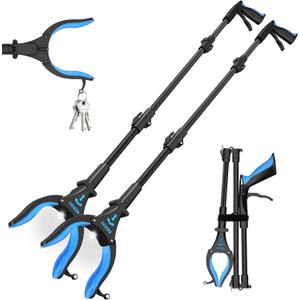 Kekoy 2-Pack Reacher Grabber Tool, 32" Grabbers for Elderly, Trash Picker Grabber with Light, Extended Claw Reacher Tool, Foldable Pick Up Grab Tool, Magnetic Sticks Grippers for Reaching (Blue)
