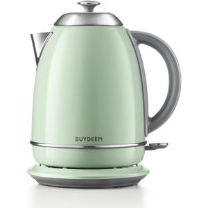 BUYDEEM K640 Stainless Steel Electric Tea Kettle with Auto Shut-Off and Boil Dry Protection, 1.7 Liter Cordless Hot Water Boiler with Swivel Base, 1440W, Cozy Greenish