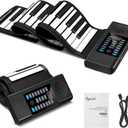 POGOLAB 61 Keys Roll Up Keyboard Piano, Portable Electric Foldable Piano with LED Display, Rechargeable & USB-MIDI Output, Built-in 15 Demos, 128 Tons, 128 Rhythms, Music Gift for Beginners
