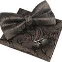 3 x Alizeal Mens Paisley Bow Tie, Pocket Square, Cufflinks Set (Brown)