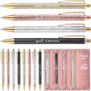 25 Sets Sweet 16th Birthday Party Favors for Guests, Include Sweet Sixteen Glitter Ballpoint Pens with Thank You Cards, Thank You for Coming to My 16 Years Birthday Party Supplies (Classic)