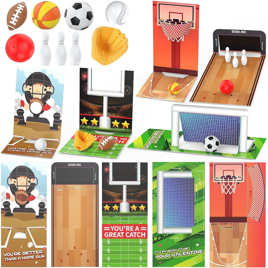 Feltom Valentines Day Gifts for Kids - 30 PCS Mini Sports Ball Eraser Valentines Cards for Kids Classroom - Valentine Exchange Prizes for Girls Boys School Class Classroom Fidget Sensory Stationery