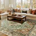 RELEANY Area Rugs 7'x9' Washable Non-Slip, Floral Vintage Distress Print Pattern Medallion Carpet for Living Room Bedroom Dining Room, Brick Red Rust Neutral Brown Burnt Orange Green